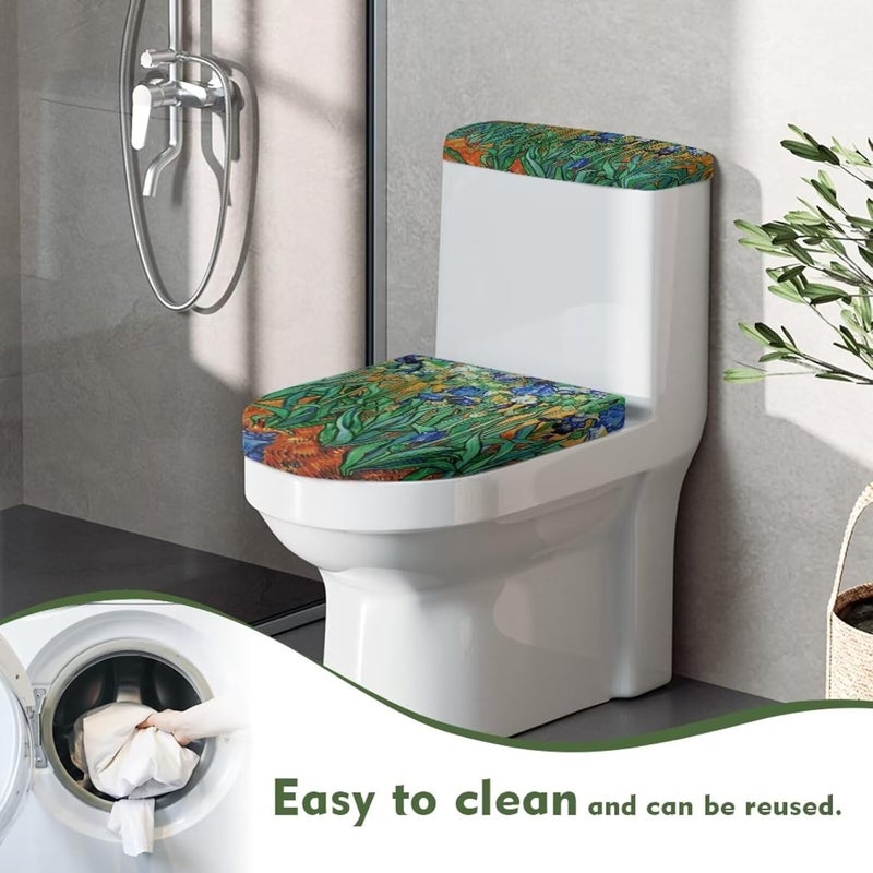 CREAMIC Van Gogh Iris Bathroom Toilet Lid Covers and Tank Cover Set 2Pcs Toilet Seat Cover and Tank Lid Covers Easy to Clean Fit Most Round and Elongated Toilet Bathroom Decor - Image 4